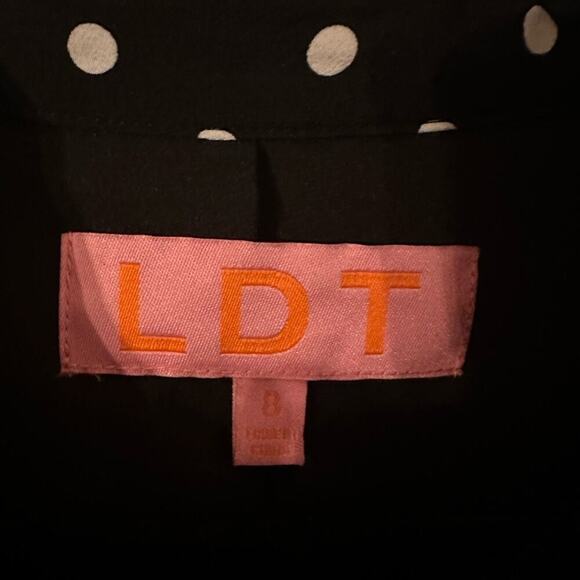 LDT Adrienne Polka Dot Black and White Belted Button Up Midi Dress‎ Size 8 - Picture 4 of 6